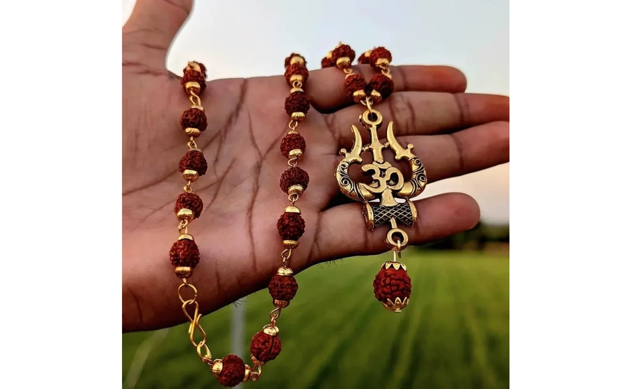 Gleaming Men's Gold Plated Rudraksha Chains