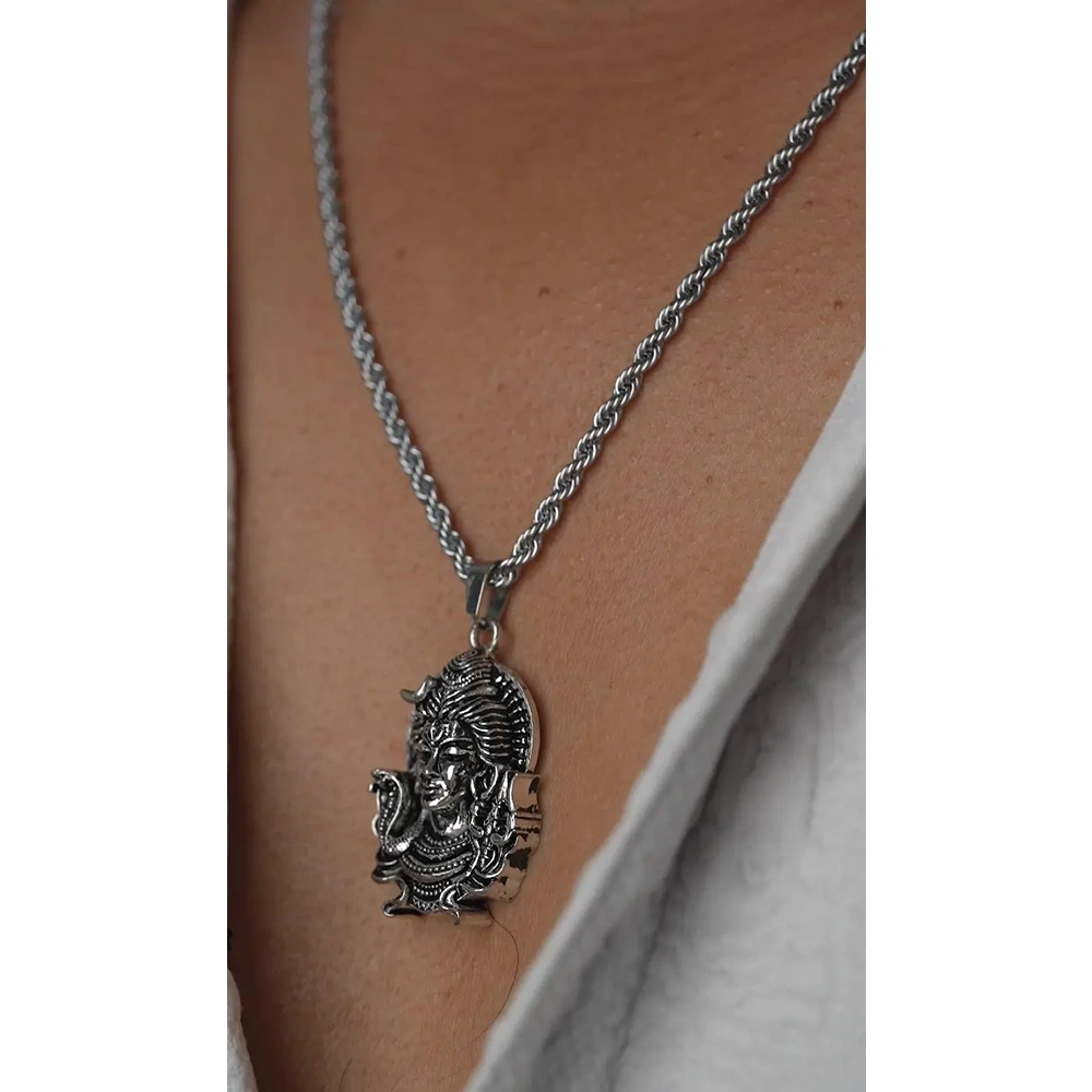 5134265549 Shiv Pendant with Chain for Men | Silver Mahadev Pendant | Alloy Shiva Chain for Casual Wear, shiv pendant, shiv pendant for men, mahadev pendant chain, lord shiva chain, silver shiv pendant, alloy pendant chain, shiva pendant with chain, shiv pendant with chain for men, silver shiva pendant chain for men, casual mahadev pendant in alloy, lord shiva pendant chain in silver color, oxidised shiv chain for men