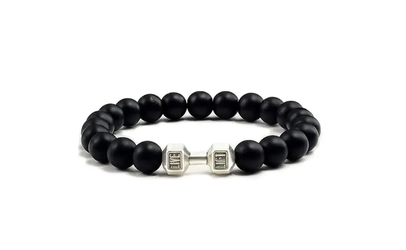Black Matte Agate Onyx Beads Bracelet Pack of 2 | LIVE LIFT Fitness Dumbbell Charm Bracelet | Unisex Gym & Gift Jewelry, black agate bracelet, onyx beads bracelet, gym bracelet for men, fitness bracelet, dumbbell charm bracelet, Black Matte Agate Onyx bracelet for men and women, fitness dumbbell charm bracelet pack, LIVE LIFT gym bracelet gift, beaded bracelet for boys and gym lovers
