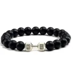 Black Matte Agate Onyx Beads Bracelet Pack of 2 | LIVE LIFT Fitness Dumbbell Charm Bracelet | Unisex Gym & Gift Jewelry, black agate bracelet, onyx beads bracelet, gym bracelet for men, fitness bracelet, dumbbell charm bracelet, Black Matte Agate Onyx bracelet for men and women, fitness dumbbell charm bracelet pack, LIVE LIFT gym bracelet gift, beaded bracelet for boys and gym lovers