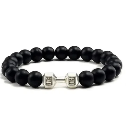 Black Matte Agate Onyx Beads Bracelet Pack of 2 | LIVE LIFT Fitness Dumbbell Charm Bracelet | Unisex Gym & Gift Jewelry, black agate bracelet, onyx beads bracelet, gym bracelet for men, fitness bracelet, dumbbell charm bracelet, Black Matte Agate Onyx bracelet for men and women, fitness dumbbell charm bracelet pack, LIVE LIFT gym bracelet gift, beaded bracelet for boys and gym lovers