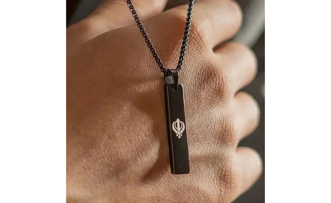 Khanda Spiritual Mini Tag Chain for Men | Sikh Symbol Pendant with Alloy Chain | Casual Religious Necklace, Khanda pendant chain, Sikh religious chain for men, Khanda tag necklace, spiritual pendant for men, Sikhism symbol chain, Khanda mini pendant, Khanda chain for men, alloy religious chain, casual spiritual necklace, men’s Khanda tag chain