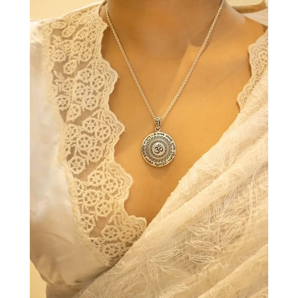 6025690932 OM Mantra Pendant – Stainless Steel Silver Spiritual Pendant for Men & Women | Religious Jewellery for Daily Wear