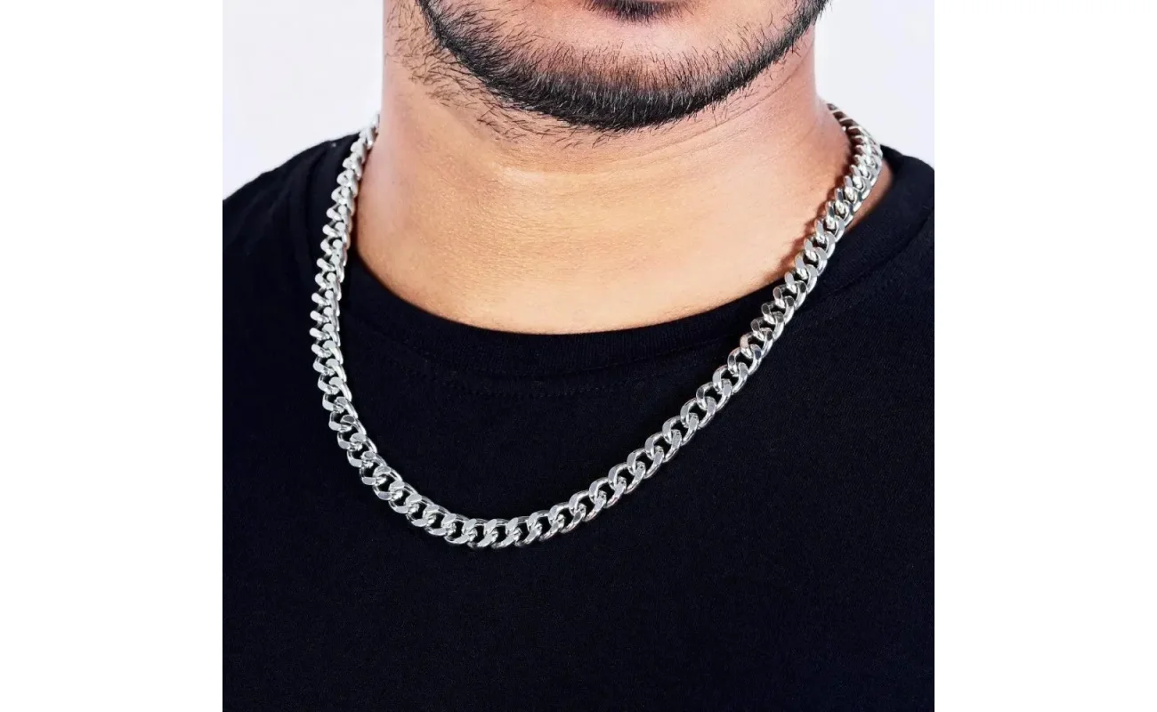 Plated Cuban Style Thick & Heavy Chain for Men with Toggle Bar | Silver Finish Stainless Steel Chain | Casual Wear Statement Necklace (Pack of 1), Cuban chain for men, silver chain for men, thick chain for men, heavy chain for men, toggle bar chain, silver plated chain, plated Cuban style thick and heavy chain for men, toggle bar silver plated chain for men, stylish heavy Cuban chain for men, stainless steel Cuban chain with toggle clasp, silver finish men’s chain necklace