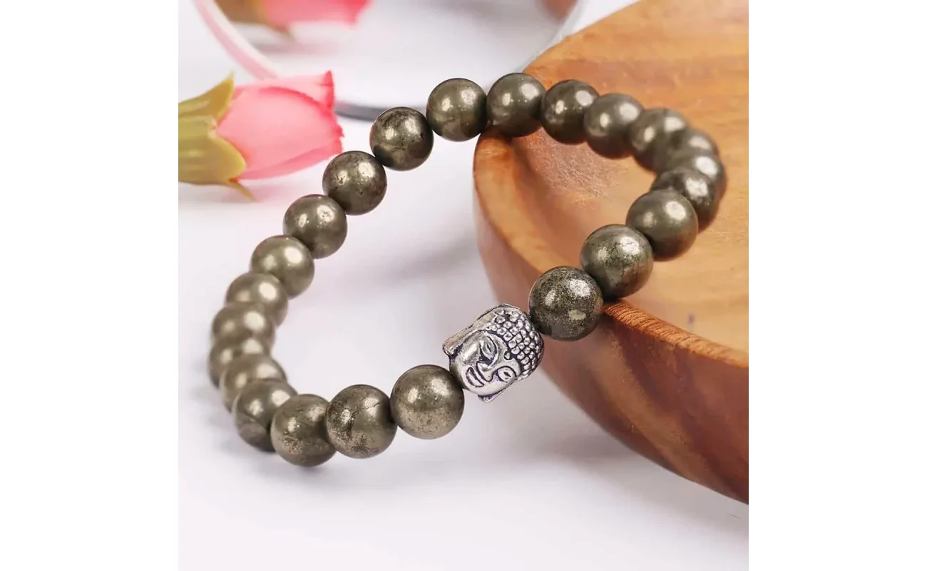 Unisex Pyrite Elastic Bracelet with Lucky Charm | Healing Crystal for Wealth & Good Luck | Stretchable Gemstone Bracelet for Men & Women, pyrite bracelet, lucky charm bracelet, crystal bracelet, unisex bracelet, healing stone bracelet, pyrite elastic bracelet with lucky charm, unisex healing crystal bracelet for wealth, pyrite gemstone bracelet for men and women, spiritual bracelet for good luck and success