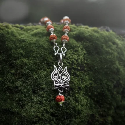 Trishul Damru Rudraksha Pendant with Original Rudraksha Mala | Oxidised Silver Shiv Pendant Necklace for Men | Mahadev Spiritual Mala for Puja & Daily Wear, Rudraksha mala, Trishul pendant, Damru pendant, Rudraksha chain, Shiv pendant, Mahadev mala, original Rudraksha, Trishul Damru Rudraksha mala for men, original Rudraksha mala with pendant, oxidised silver Shiv pendant mala, Mahadev Rudraksha mala necklace, spiritual mala for meditation and puja.