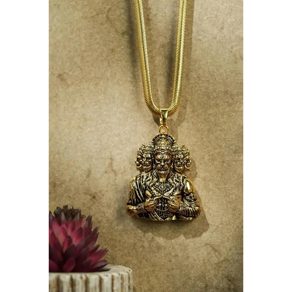 7015770714 Panchmukhi Hanuman Pendant with Snake Golden Chain for Men | Powerful Alloy Religious Pendant Necklace | Devotional Locket for Protection (Gold, Pack of 1), Panchmukhi Hanuman pendant, golden chain for men, Hanuman locket, snake chain pendant, men’s religious chain, alloy pendant chain, Hanuman ji necklace, Hanuman pendant for protection, Panchmukhi Hanuman pendant with snake golden chain for men, golden alloy religious pendant with Hanuman locket, men’s devotional chain with Panchmukhi Hanuman design, powerful Panchmukhi Hanuman ji locket with gold finish chain, spiritual men’s chain with protective Hanuman pendant.