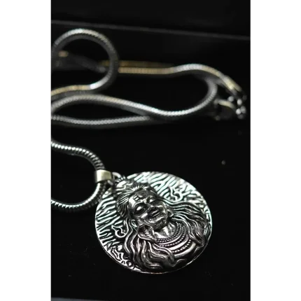 Lord Shiv Pendant with Snake | Silver-Plated Mahadev Pendant Chain for Men | Spiritual Shivji Necklace | Casual Wear Jewelry, Lord Shiv pendant, Mahadev snake pendant, Shivji necklace, Shiva chain for men, silver Shiv pendant, Lord Shiv pendant with snake design silver plated, Mahadev snake pendant chain for men, Shivji pendant with chain in silver finish, spiritual Mahakal jewelry for daily wear