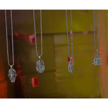 Spiritual Jewellery Pendant with Chain – Pack of 4 Oxidised Silver Alloy Combo for Men, Add divine elegance and unmatched value to your jewellery collection with this incredible Spiritual Jewellery Buy 1 Get 3 Free Pendant with Chain offer. This combo pack includes 4 different pendants with chains, each made with high-quality oxidised silver alloy—perfect for spiritual expression, ethnic fashion, and gifting.